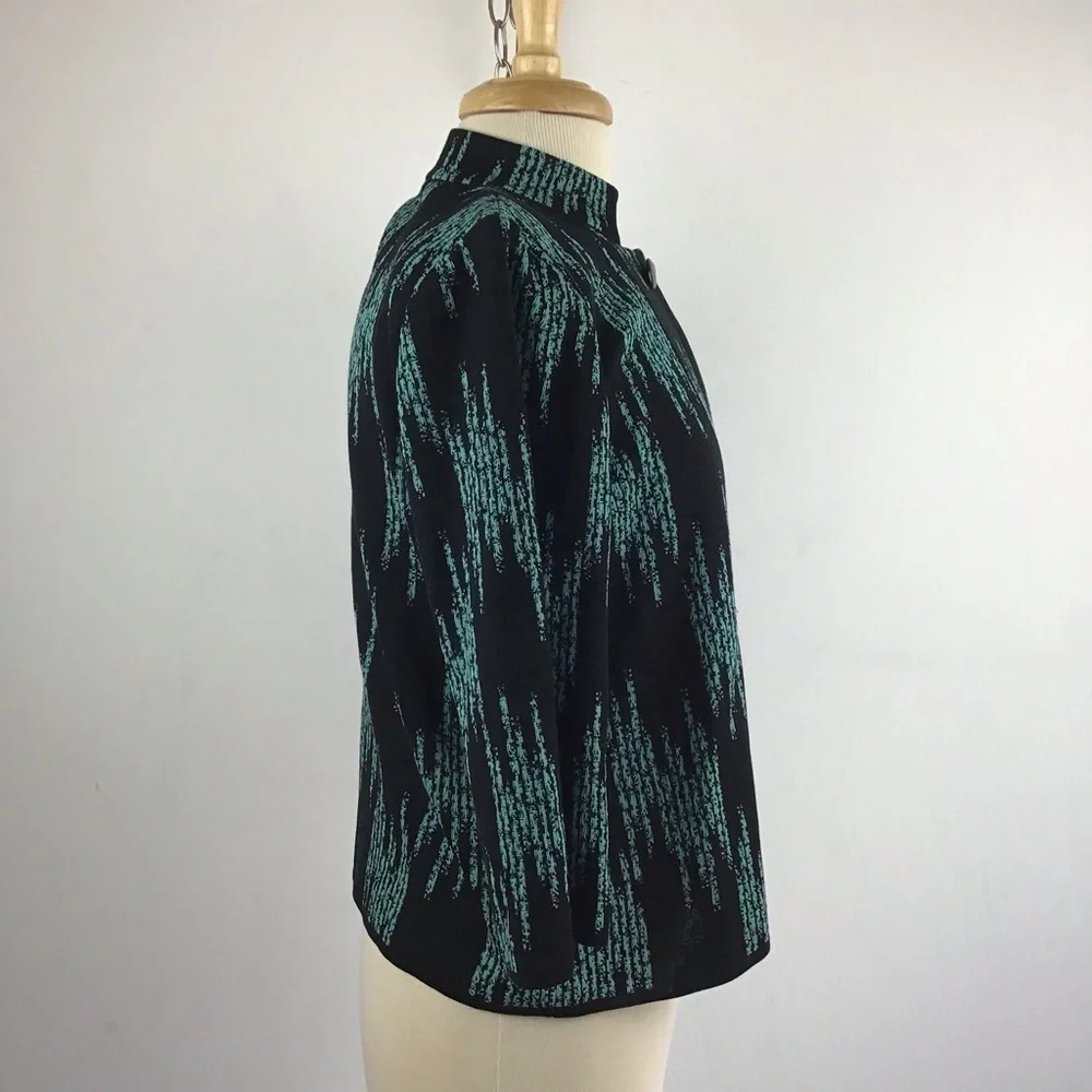 Ming Wang cropped knit black/turquoise 3/4 sleeve open front cardigan size s/m